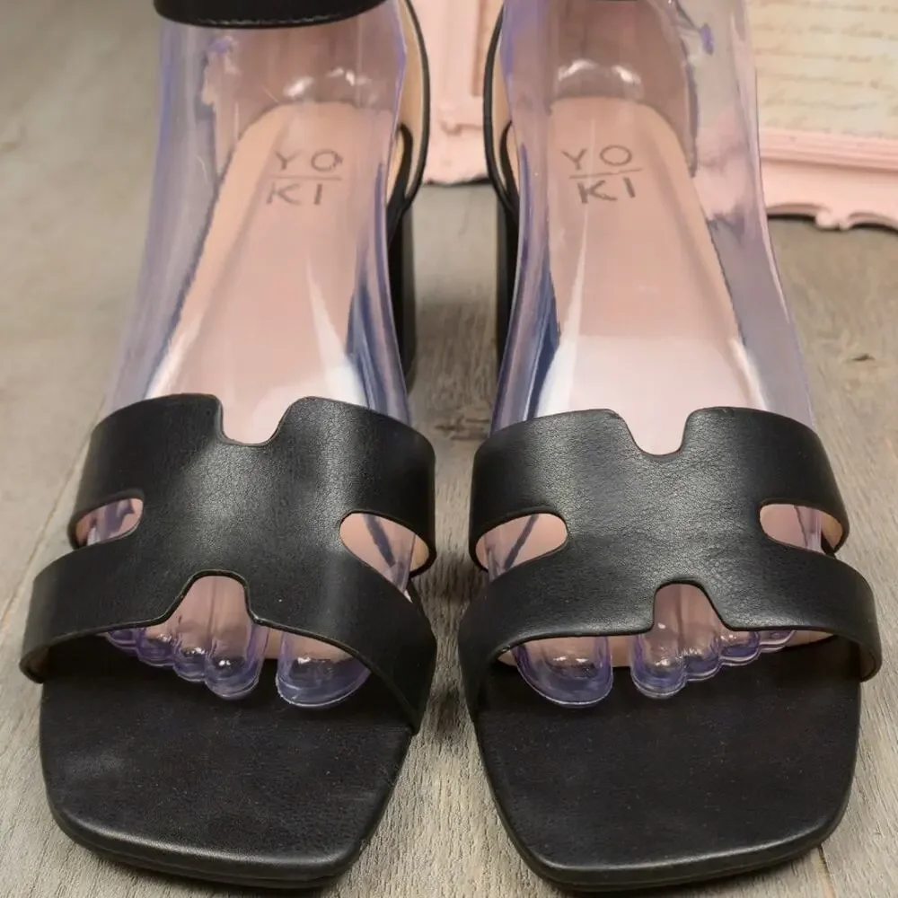 Yoki Tavin Women's Black Block Heel Ankle strap Shoe 9 New